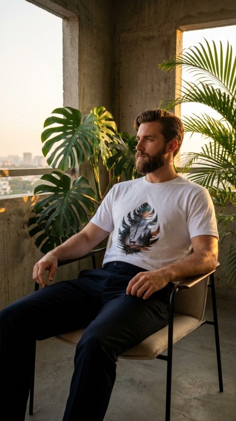 Regular fit white printed t-shirt for men made from premium 200 GSM cotton by VAMO