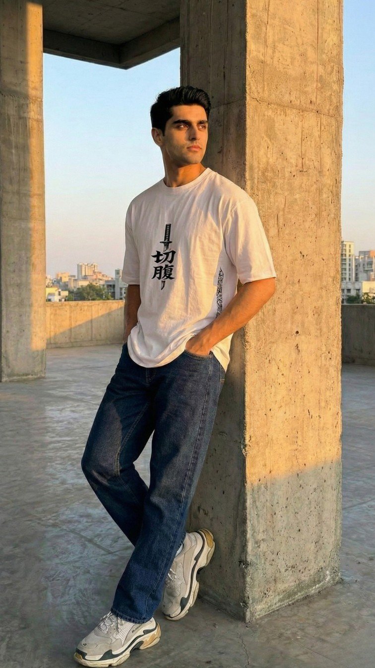 Oversized white T-shirt for men made from 200 GSM premium cotton by VAMO Threads, featuring a relaxed oversized fit ideal for streetwear, casual outings, workouts, and everyday wear.