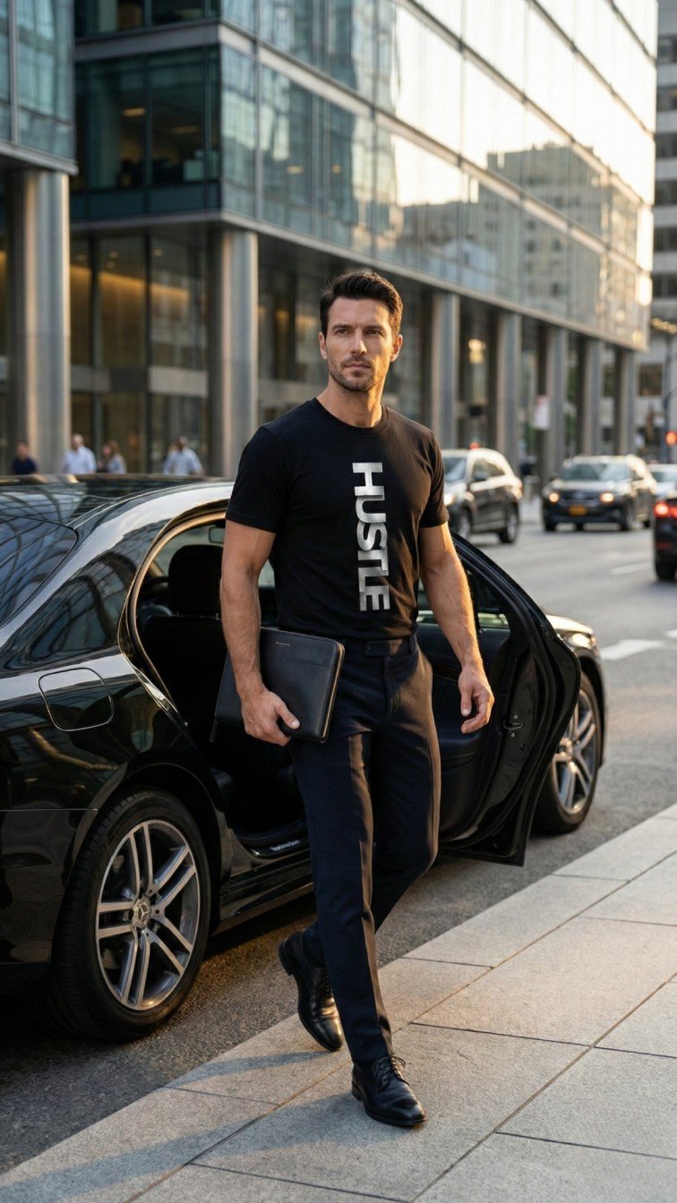 Regular fit black T-shirt for men by VAMO Threads made from 200 GSM premium cotton, styled for business casual, streetwear, workouts, and everyday wear.